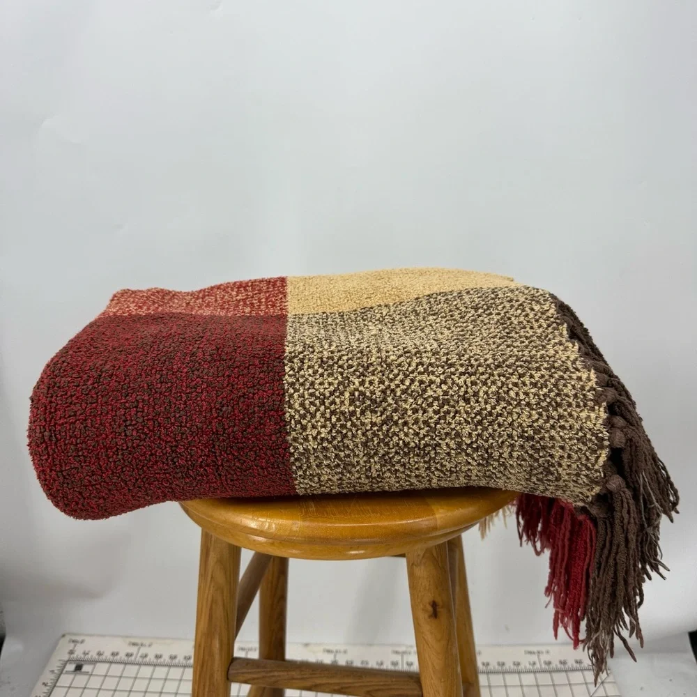 Restoration Hardware Large Chenille Fringed Plaid Throw/blanket 77 x 50”